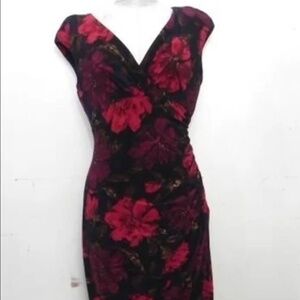 Lauren Ralph Lauren Floral Cocktail Dress – Size 8 – Black & Red Elegant Dress